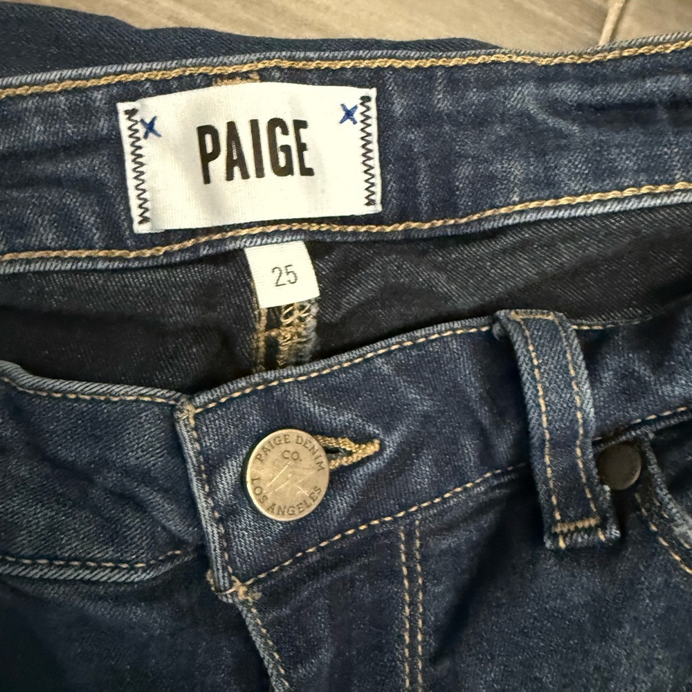 PAIGE Blue Premium Denim Jeans with Contrast Stitching
